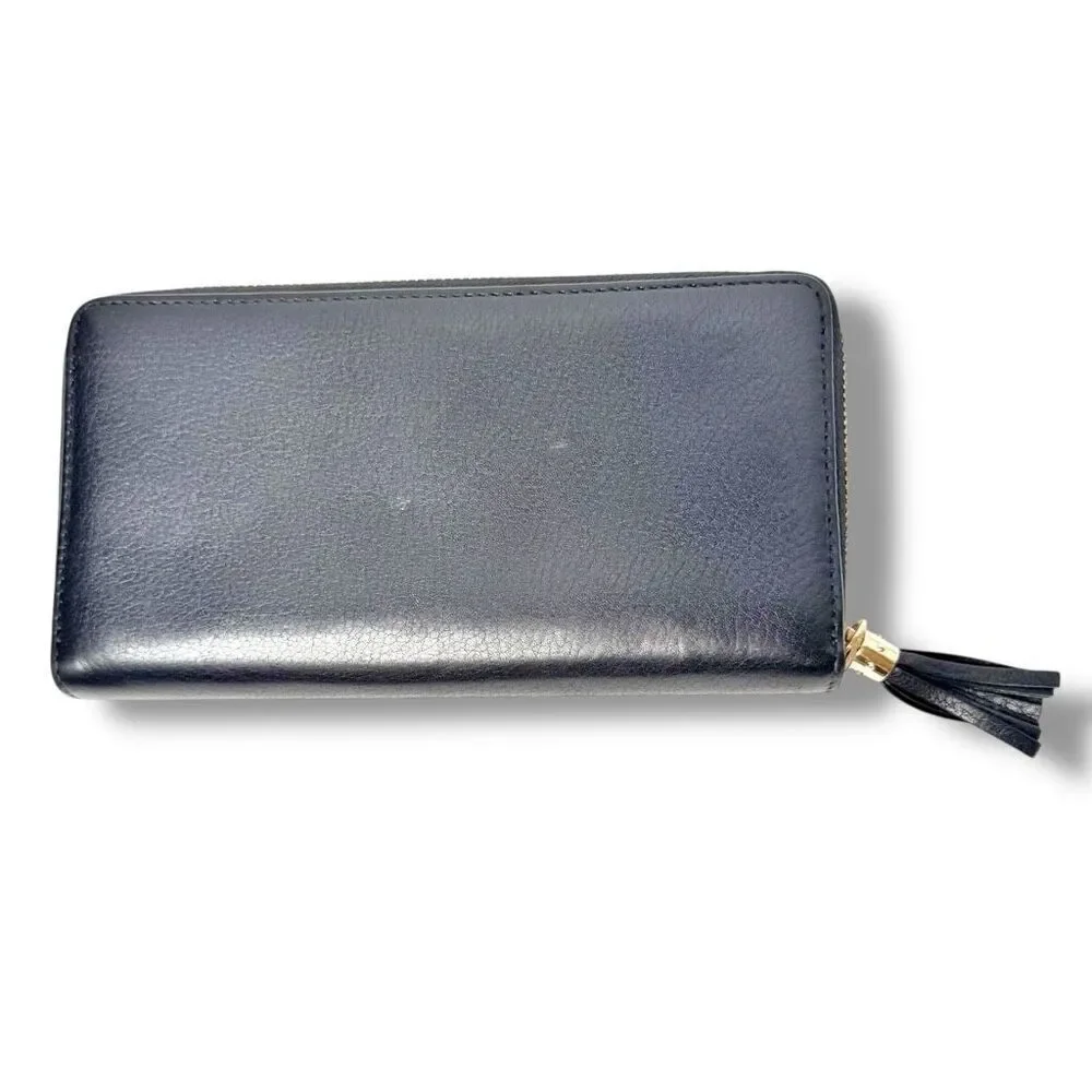 Gucci Soho Interlocking G Tassel Calfskin Leather Zip Around Long Wallet Black - Picture 3 of 8